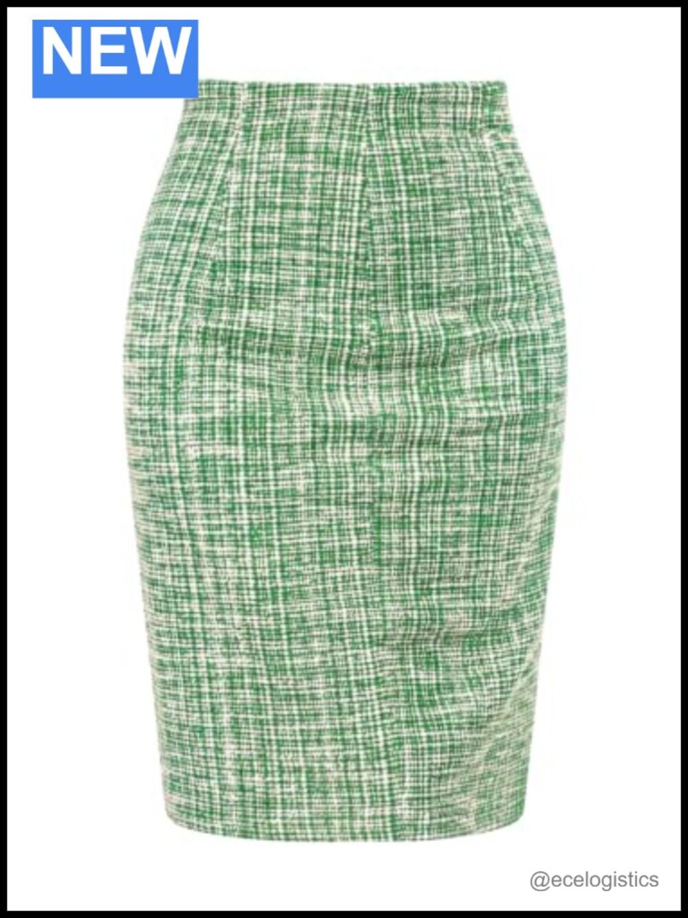 Tweed Plaid High Waist Knee Length Pencil Skirt with Slit Business Work